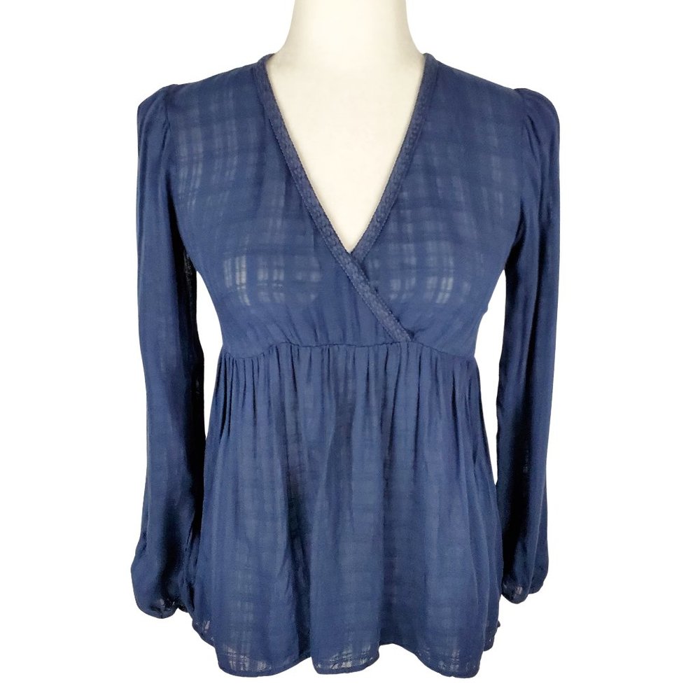 Princess Vera Wang Gauze Long Sleeve Peasant Top Navy Blue Women's Small Y2K